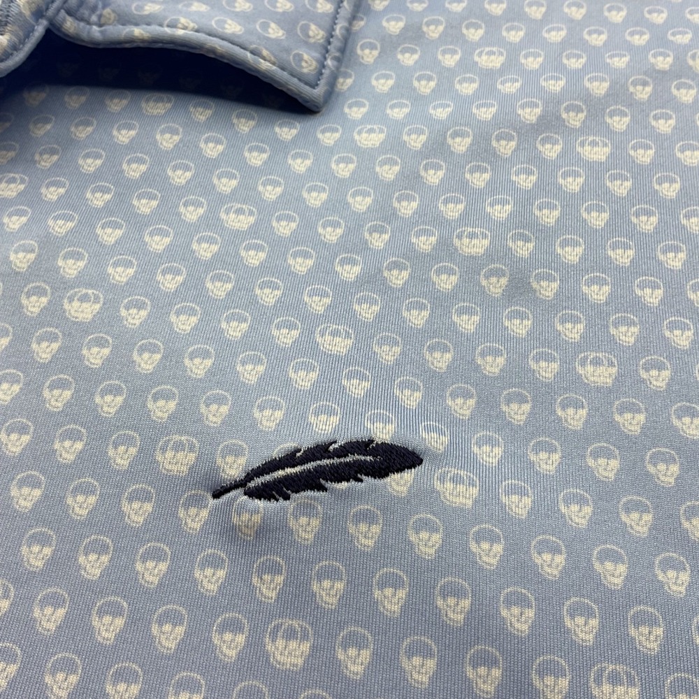 Peter Millar Summer Comfort Mens XL Golf Polo Shirt Blue Skull Print Feather - Picture 3 of 7